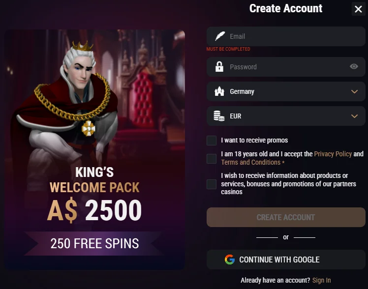 kingbillywin casino registration